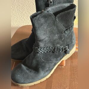 Teva Black Suede Ankle Booties with Braided Strap